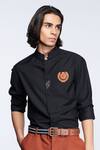 Shop_S&N by Shantnu Nikhil_Black Suiting Fabric Embellished Sandn Crest Faux Leather Shirt _Online_at_Aza_Fashions