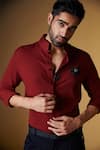 S&N by Shantnu Nikhil_Maroon Suiting Plain Placement Embroidered Shirt _Online_at_Aza_Fashions