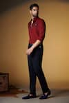 Buy_S&N by Shantnu Nikhil_Maroon Suiting Plain Placement Embroidered Shirt _Online_at_Aza_Fashions