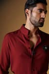 Shop_S&N by Shantnu Nikhil_Maroon Suiting Plain Placement Embroidered Shirt _Online_at_Aza_Fashions