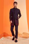 Buy_S&N By Shantnu Nikhil_Blue Wool, Viscose, Polyester Embroidery Tribal Sherwani_Online_at_Aza_Fashions
