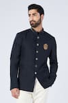 S&N by Shantnu Nikhil_Black Cotton Embroidered Crest Bandhgala_Online_at_Aza_Fashions
