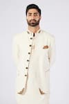 S&N by Shantnu Nikhil_Off White Poly Blend Embroidered Patchwork Collar Bandhgala _Online_at_Aza_Fashions