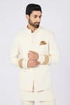 S&N by Shantnu Nikhil_Off White Poly Blend Embroidered Zari Sleeve Bandhgala _Online_at_Aza_Fashions