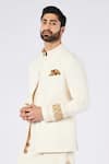 Shop_S&N by Shantnu Nikhil_Off White Poly Blend Embroidered Zari Sleeve Bandhgala _Online_at_Aza_Fashions