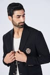 S&N By Shantnu Nikhil_Black Lycra, Viscose, Polyester Embroidery Placement Crest Blazer_Online_at_Aza_Fashions
