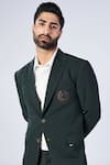 S&N by Shantnu Nikhil_Green Terylene Embroidered Crest Placement Blazer _Online_at_Aza_Fashions