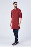 Shop_S&N by Shantnu Nikhil_Red Poly Blend Embroidered Crest Button Down Shirt Kurta_Online_at_Aza_Fashions