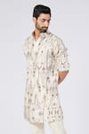 Shop_S&N by Shantnu Nikhil_Off White Silk Twill Printed Jewel Patterns Slim Fit Kurta _Online_at_Aza_Fashions