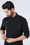 S&N by Shantnu Nikhil_Black Terylene Embroidered Crest Placement Off-centre Kurta_Online_at_Aza_Fashions