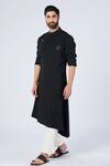 Buy_S&N by Shantnu Nikhil_Black Terylene Embroidered Crest Placement Off-centre Kurta_Online_at_Aza_Fashions