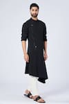 Shop_S&N by Shantnu Nikhil_Black Terylene Embroidered Crest Placement Off-centre Kurta_Online_at_Aza_Fashions