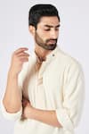 S&N by Shantnu Nikhil_Off White Cotton Embroidered Faux Leather Details Short Kurta _Online_at_Aza_Fashions