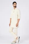 Buy_S&N by Shantnu Nikhil_Off White Cotton Embroidered Faux Leather Details Short Kurta _Online_at_Aza_Fashions