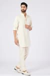 Shop_S&N by Shantnu Nikhil_Off White Cotton Embroidered Faux Leather Details Short Kurta _Online_at_Aza_Fashions