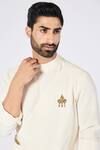 Shop S&N By Shantnu Nikhil Off White Cotton, Polyester Metallic Thread Draped Asymmetric Kurta Online at Aza Fashions Shop_S&N By Shantnu Nikhil_Off White Cotton, Polyester Metallic Thread Draped Asymmetric Kurta_Online_at_Aza_Fashions