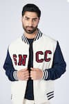 S&N by Shantnu Nikhil_Off White Cotton Colorblock Varsity Jacket _Online_at_Aza_Fashions