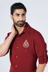 S&N by Shantnu Nikhil_Red Cotton Embroidered Crest Placement Work Shirt _Online_at_Aza_Fashions