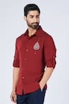 Buy_S&N by Shantnu Nikhil_Red Cotton Embroidered Crest Placement Work Shirt _Online_at_Aza_Fashions