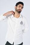 S&N By Shantnu Nikhil_Off White Viscose, Lycra Embroidery Tab Sleeve Placement Crest Work Shirt_Online_at_Aza_Fashions