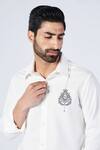 Buy_S&N By Shantnu Nikhil_Off White Viscose, Lycra Embroidery Tab Sleeve Placement Crest Work Shirt_Online_at_Aza_Fashions