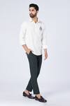 Shop_S&N By Shantnu Nikhil_Off White Viscose, Lycra Embroidery Tab Sleeve Placement Crest Work Shirt_Online_at_Aza_Fashions
