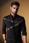 S&N by Shantnu Nikhil_Black Terylene Embellished Faux Leather Fringes And Rivets Shirt _Online_at_Aza_Fashions