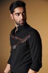 Buy_S&N by Shantnu Nikhil_Black Terylene Embellished Faux Leather Fringes And Rivets Shirt _Online_at_Aza_Fashions