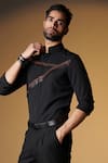 Shop_S&N by Shantnu Nikhil_Black Terylene Embellished Faux Leather Fringes And Rivets Shirt _Online_at_Aza_Fashions