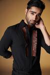 Buy_S&N By Shantnu Nikhil_Black Rayon, Faux Leather Fringe Embellished Shirt_Online_at_Aza_Fashions