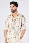 S&N by Shantnu Nikhil_Off White Silk Twill Printed Antique Jewellery Slim Fit Shirt _Online_at_Aza_Fashions