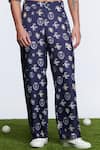 S&N by Shantnu Nikhil_Blue Twill Silk Printed Sncc Logos Trouser _Online_at_Aza_Fashions