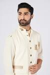 S&N By Shantnu Nikhil_Off White Polyester, Cotton, Faux Leather Embroidery Patchwork Waistcoat_Online_at_Aza_Fashions