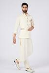 Shop_S&N By Shantnu Nikhil_Off White Polyester, Cotton, Faux Leather Embroidery Patchwork Waistcoat_Online_at_Aza_Fashions