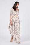 Shop_S&N by Shantnu Nikhil_Off White Poly Jersey Printed Jewel One Shoulder Kurta _Online_at_Aza_Fashions