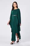 Buy_S&N by Shantnu Nikhil_Emerald Green Poly Jersey Embellished Metallic Boat Asymmetric Draped Dress _Online_at_Aza_Fashions