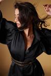 S&N By Shantnu Nikhil_Black Collared Bishop Sleeve Shirt_Online_at_Aza_Fashions