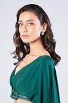 Buy_S&N by Shantnu Nikhil_Emerald Green Poly Jersey Embellished Faux Leather V Neck Draped Sleeve Crop Top _Online_at_Aza_Fashions