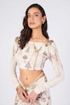 Shop_S&N by Shantnu Nikhil_Off White Poly Jersey Printed Jewel Boat Crop Top _Online_at_Aza_Fashions