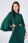 Buy_S&N By Shantnu Nikhil_Emerald Green Polyester High Neck Cutout Draped Gown_Online_at_Aza_Fashions