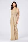 Buy_S&N by Shantnu Nikhil_Gold Textured Georgette Embellished V Neck Draped Gown _Online_at_Aza_Fashions