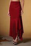 S&N by Shantnu Nikhil_Maroon Poly Jersey Asymmetric Hem Draped Skirt_Online_at_Aza_Fashions