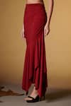 Buy_S&N by Shantnu Nikhil_Maroon Poly Jersey Asymmetric Hem Draped Skirt_Online_at_Aza_Fashions