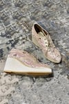 Buy_Tiesta_Gold Embroidery Leaf Embellished Sneaker Wedges _Online_at_Aza_Fashions
