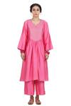 Seema Nanda_Pink Chanderi Silk Printed Gota Notched Jheel Pintuck Kurta Set  _Online_at_Aza_Fashions