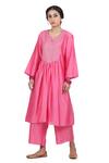 Buy_Seema Nanda_Pink Chanderi Silk Printed Gota Notched Jheel Pintuck Kurta Set  _Online_at_Aza_Fashions