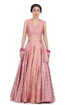 Shop_Seema Nanda_Pink Chanderi Silk Printed Phulkari V Neck Kamla Lehenga Set  _Online_at_Aza_Fashions