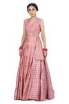 Buy_Seema Nanda_Pink Chanderi Silk Printed Phulkari V Neck Kamla Lehenga Set  _Online_at_Aza_Fashions