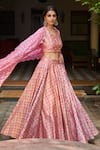 Buy_Seema Nanda_Pink Chanderi Silk Printed Phulkari V Neck Kamla Lehenga Set  _at_Aza_Fashions