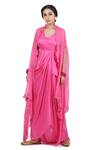Buy_Seema Nanda_Pink Organza, Bemberg Satin, Lining Cotton Mul Gulab Draped With Embroidered _Online_at_Aza_Fashions
